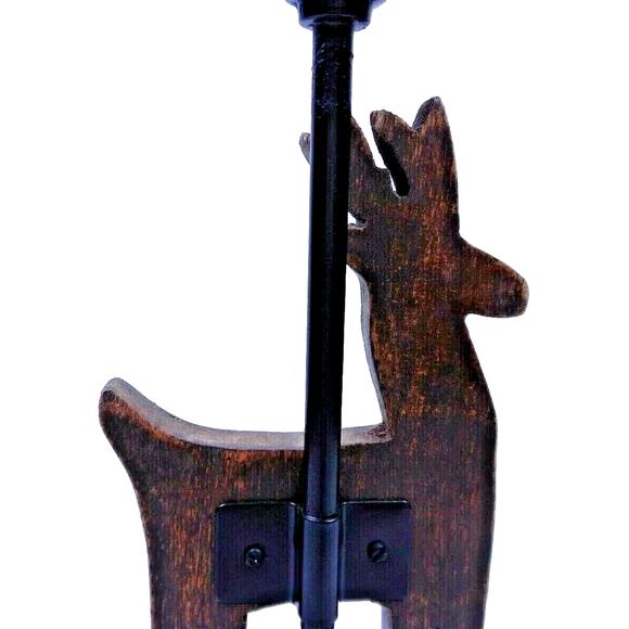 Christmas Reindeer Candle Holder Metal & Wood Rustic Mission 11" for Pillar - Picture 4 of 7